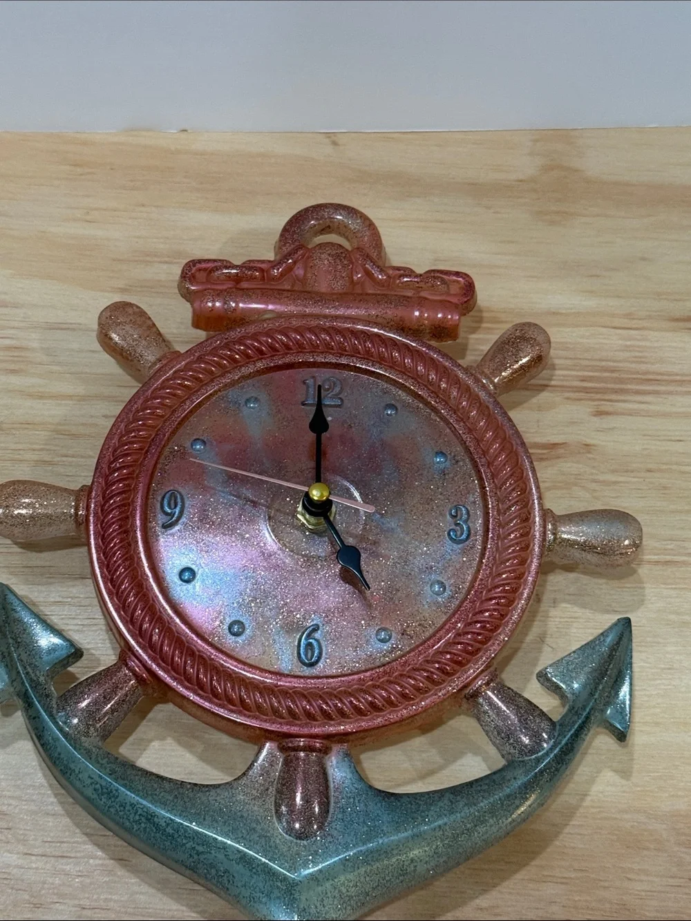 Coastal Ship Wheel Wall Clock in Copper and Teal